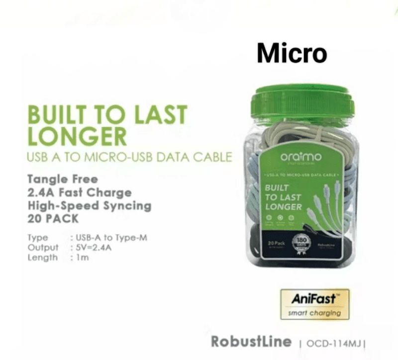 Kabel Data Oraimo Fast Charging Micro New OCD-114MJ 2.4A - Gambar 3