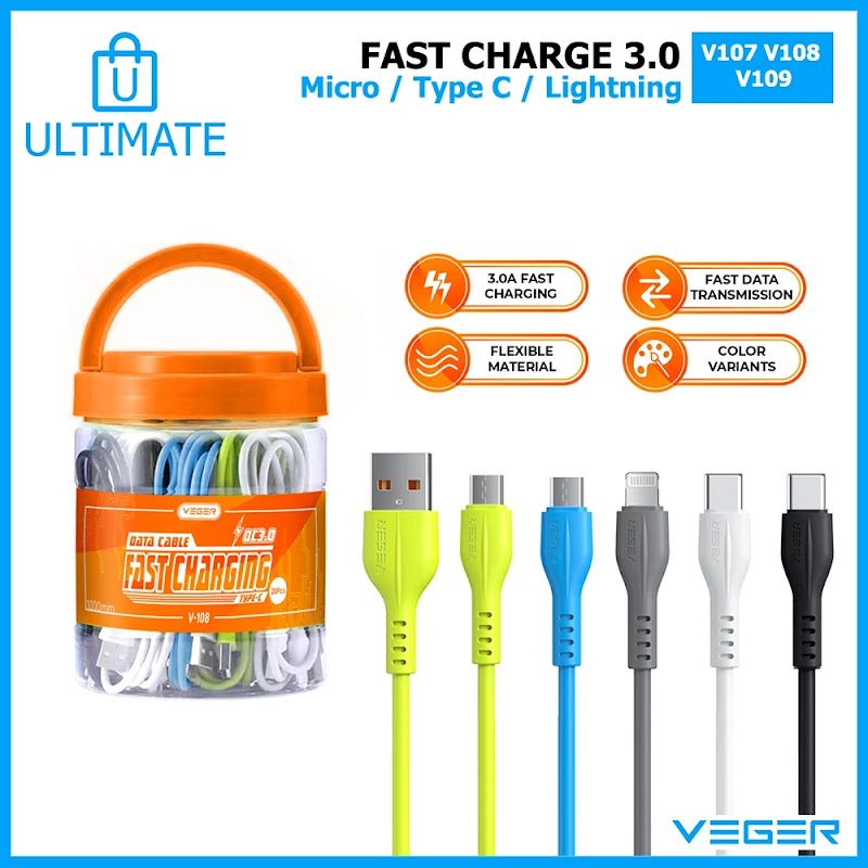 Kabel Data Veger V-107 Micro USB QC3.0 Fast Charging Original