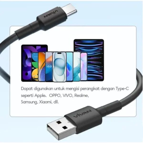 Kabel Data Vivan USB Fast Charging 2.4A 18W Original